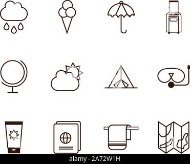 tourism vacations travel related icons set line style vector illustration Stock Vector