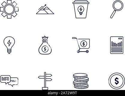 business startup success icons set line style vector illustration thick line Stock Vector