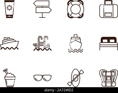 tourism vacations travel related icons set line style vector illustration Stock Vector