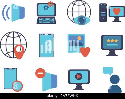 technology data digital multimedia icons set vector illustration Stock Vector