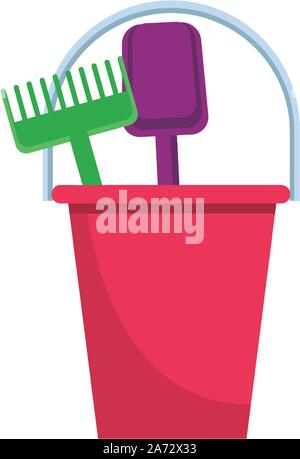 sand bucket with shovel and rake Stock Vector