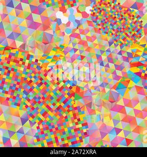 Seamless pattern with gainbow colored glitch styled bright messy shapes Stock Vector