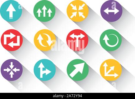 set of round block color arrows icons with shadow vector illustration ...