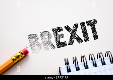 Making Brexit in to EXIT by eraser. Britain to leave European Union Stock Photo