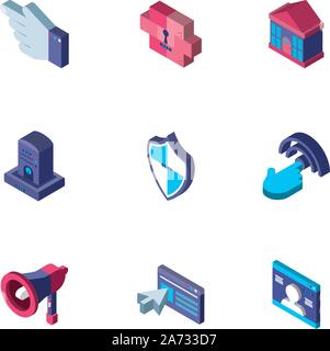 data internet technology isometric icons set vector illustration Stock Vector