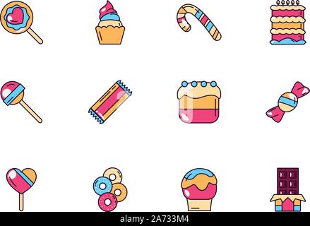 sweet dessert jar, candy and pastry icons set vector illustration Stock Vector