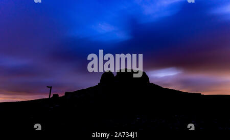 Jubilee tower on the summit of Moel Famau at night, North Wales Stock Photo