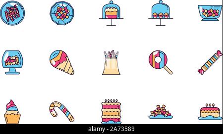 sweet dessert jar, candy and pastry icons set vector illustration Stock Vector