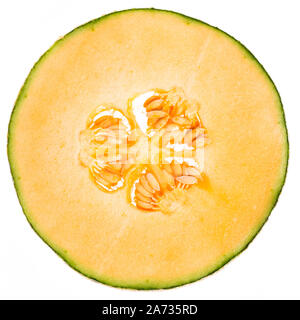 Slice of a muskmelon isolated on white background Stock Photo