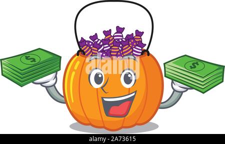 With money bag candy bucket on with the character Stock Vector