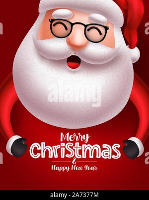 Santa claus christmas character vector concept. Santa claus with long beard happy talking with merry christmas greeting text in red background. Stock Vector
