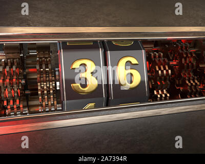 number 36 (number thirty-six) style of slot machine. 3D illustration Stock Photo