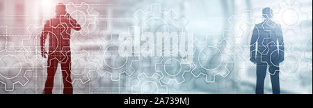 Gears mechanism on panoramic business background. Success Concept Stock Photo