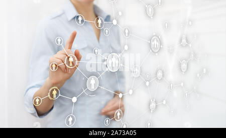 HR Human resources management peoples relation organisation structure virtual screen mixed media double exposure. Stock Photo