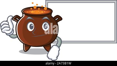 Thumbs up with board cauldron with in the isolated cartoon Stock Vector