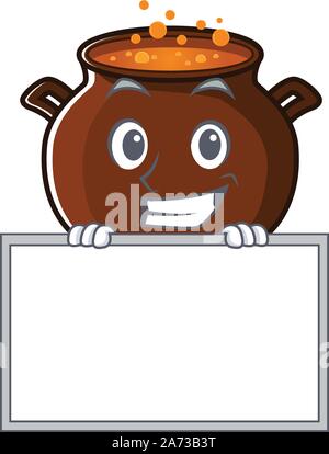 Grinning with board cauldron with in the isolated cartoon Stock Vector