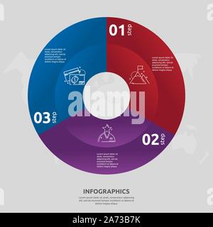Vector flat template circle and sector infographics. Business concept with 3 sectors. Three steps for content, flowchart, timeline, levels, marketing Stock Vector