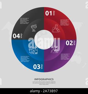 Vector flat template circle and sector infographics. Business concept with 4 sectors. Four steps for content, flowchart, timeline, levels, marketing, Stock Vector