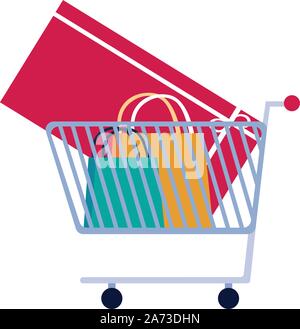 shopping bags inside cart design, Commerce market store retail paying and buying theme Vector illustration Stock Vector