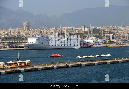 Trasmediterranea 'Ciudad de Palma' a Passenger/Car/Cargo ferry tied up in the Harbour at Palma, Mallorca, Spain, UK. Stock Photo