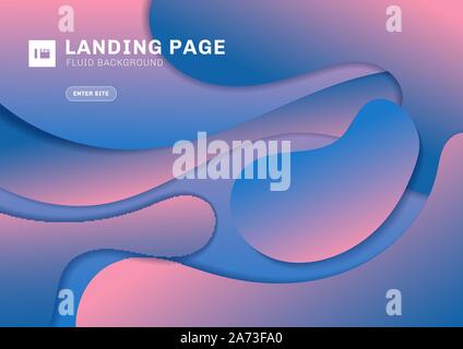 Abstract fluid curved or wavy geometric blue and pink gradient color background. Trendy shapes composition. You can use for template landing page, ban Stock Vector