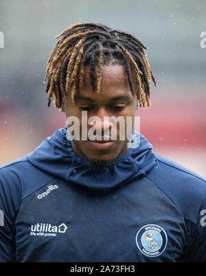 Rolando Aarons (on loan from Newcastle United) of Wycombe Wanderers pre match during the FAWSL match between Manchester United Women and Reading Women Stock Photo