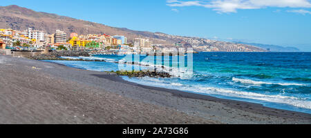 Panoramic view to black sandy beach in Candelaria. Tenerife, Canary Islands, Spain, Europe Stock Photo