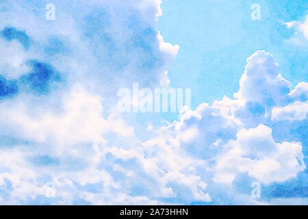 Digital art painting canvas - intense clouds before raining on a blue sky ideal for wall decoration or print canvas ( watercolor effect) Stock Photo