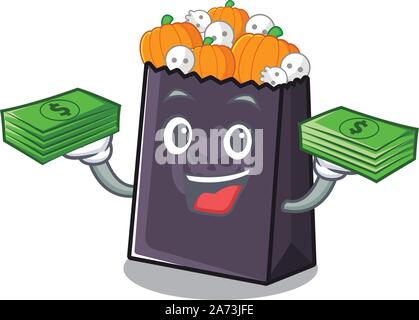 With money bag halloween bag in the a cartoon Stock Vector