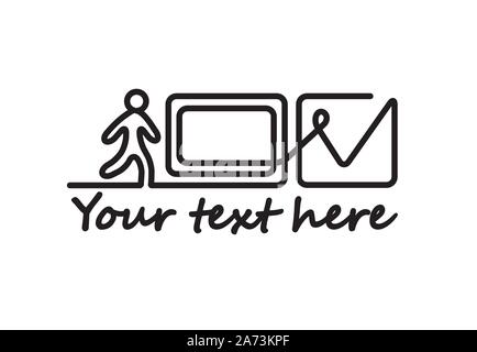 Electronic registration computer man walking symbol logo. Black and white vector illustration EPS8 Stock Vector
