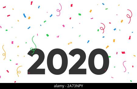 Happy New Year 2020 poster with colorful confetti.  Stock Vector
