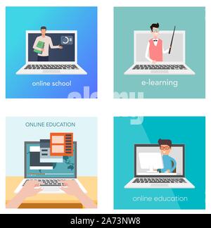 Set of web page design templates for e-learning, online education, e-book. Modern vector illustration concepts. Stock Vector