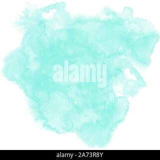 Neo mint watercolor background. Abstract vector paint splash, stain isolated on white backdrop. Aquarelle colorful texture. Watercolour neo-mint. Stock Vector