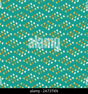 Mosaic diamond shapes in hues of gold and white. Chevron style geometric design. Seamless vector pattern on teal background. Great for wellness Stock Vector