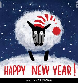 Year of the Sheep funny vector card. Chinese New Year 2027 greeting ...