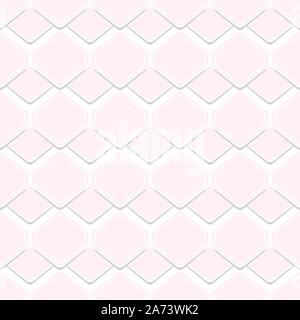 Cute pastel tiles stacked cascading on each other. Pink geometric figures with shadow. Scales pattern or mermaid skin. Rhombus in a seamless pattern. Stock Vector