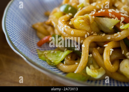 Food photography of the Asian noodle dish yaki udon Stock Photo