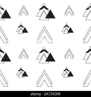 Geometric silhouette of hills and mountains. Abstract mountain pattern. Vector seamless illustration. Black-and-white graphics on the white isolated. Stock Vector