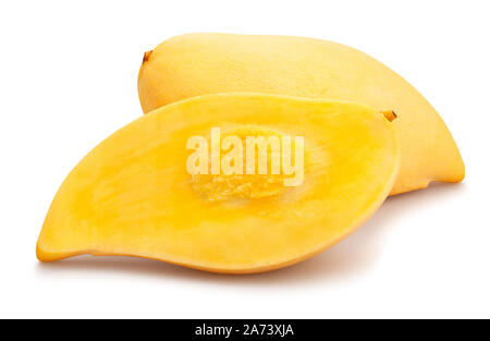 sliced yellow mango path isolated on white Stock Photo