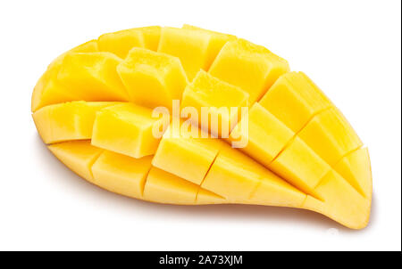 sliced yellow mango path isolated on white Stock Photo