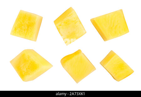 sliced yellow mango path isolated on white Stock Photo