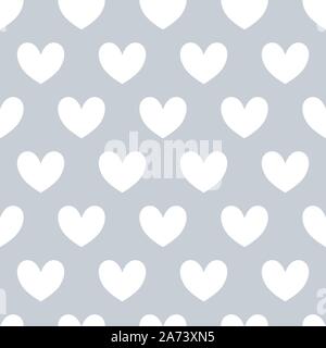 Seamless repeating pattern of white hearts arranged regularly. Vector illustration of love elements on beautiful gray background. Romantic backdrop. Stock Vector