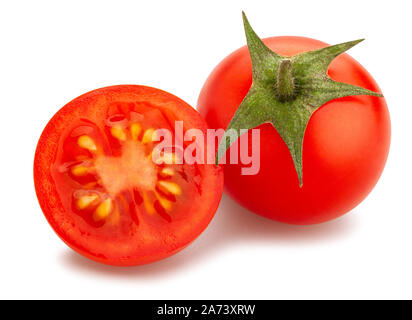 sliced cherry tomato path isolated on white Stock Photo