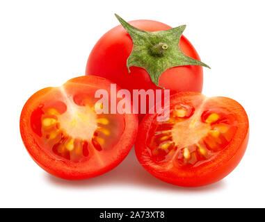 sliced cherry tomato path isolated on white Stock Photo