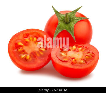 sliced cherry tomato path isolated on white Stock Photo