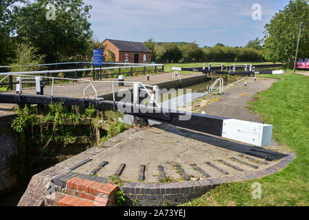 Bottom lock on the Stoke Bruern flight of locks on the Grand Union Canal Stock Photo