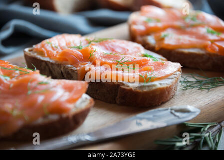 Sandwithes with smoked salmon and creamy cheese Stock Photo