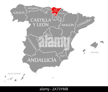 Basque Autonomous Community red highlighted in map of Spain Stock Photo