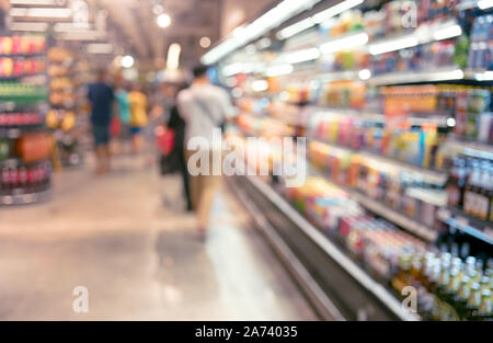Blur of shelf product in supermarket store.industry and consumerism. Stock Photo