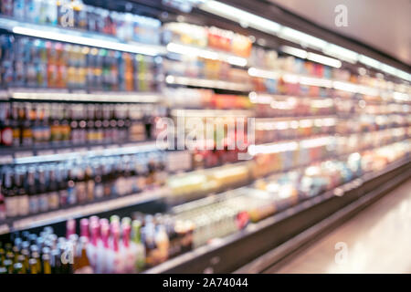 Blur of shelf product in supermarket store.industry and consumerism. Stock Photo